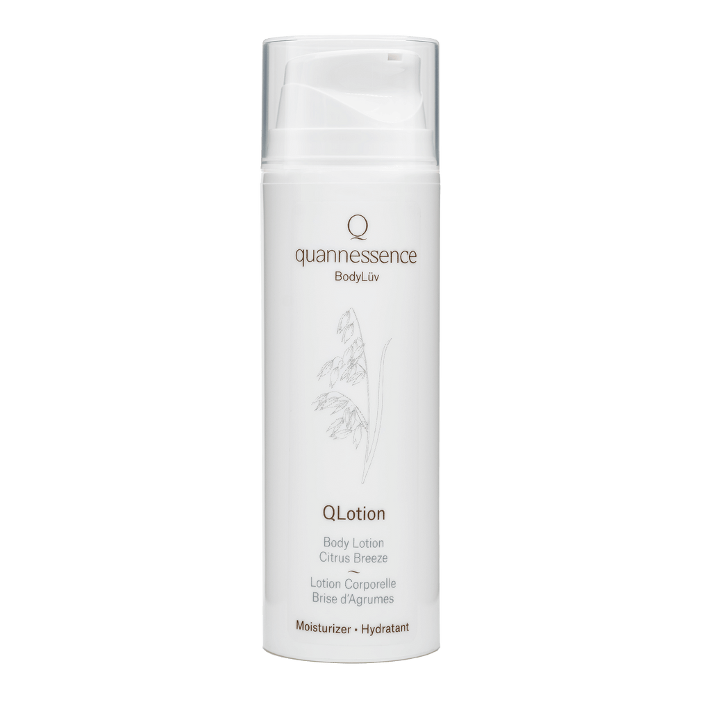 Quannessence Skincare, BodyLüv Collection, professional skincare, Holistic Beauty, Made in Canada, Naturally Sourced, Active ingredients, women-owned, Body, Lotion, Moisturizer, QLotion, Hand and Body Lotion, white packaging with pump