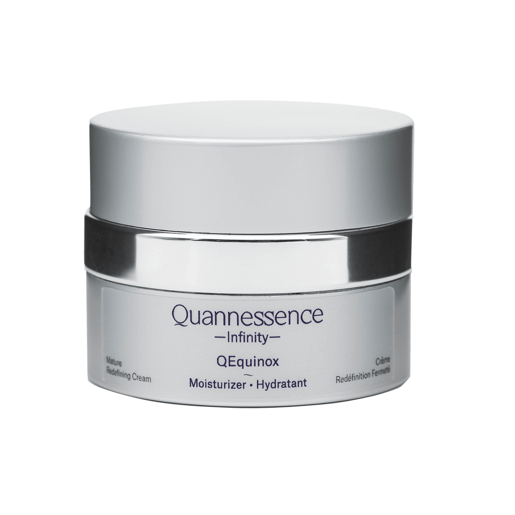 Quannessence Skincare, Infinity Collection, professional skincare, Holistic Beauty, Made in Canada, Naturally Sourced, Active ingredients, women-owned, Face, Moisturizer, Equinox, Equinox Age Renewal Cream, Silver packaging jar with silver lid