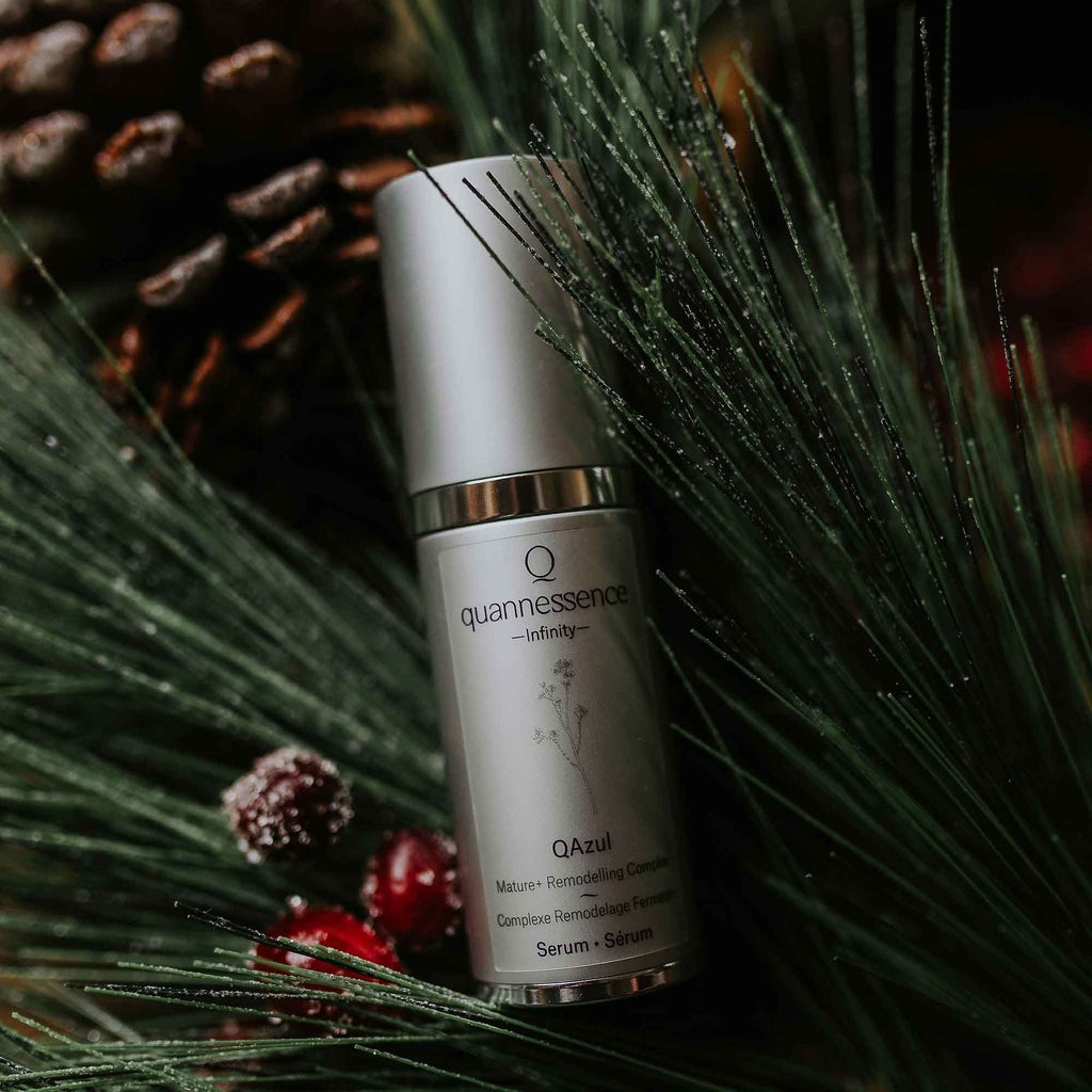 Quannessence Skincare, Infinity Collection, professional skincare, Holistic Beauty, Made in Canada, Naturally Sourced, Active ingredients, women-owned, Face, Serums, Qazul, Azul Rejuvenating Serum, Silver packaging with silver lid and pump