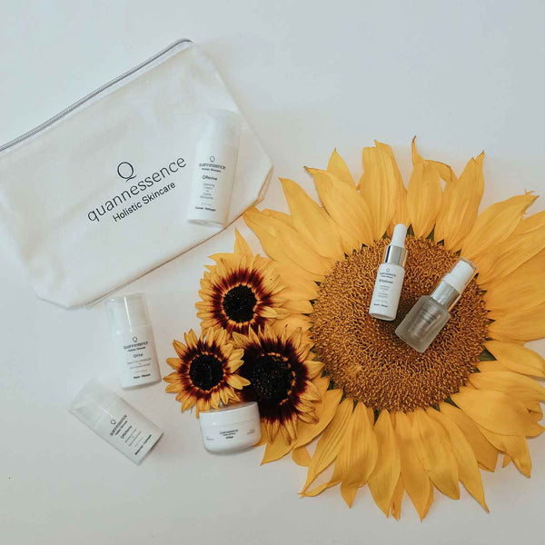 Quannessence Skincare, professional skincare, Holistic Beauty, Made in Canada, Naturally Sourced, Active ingredients, women-owned, Face, cleanser, exfoliator, toner, Serum, lotion, QSpa, Skin Renewal Kit, 6-piece kit, white containers