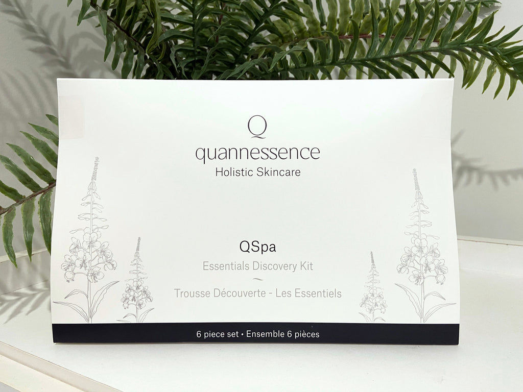 Quannessence Skincare, professional skincare, Holistic Beauty, Made in Canada, Naturally Sourced, Active ingredients, women-owned, Face, cleanser, exfoliator, toner, Serum, lotion, QSpa, Skin Renewal Kit, 6-piece kit, white containers