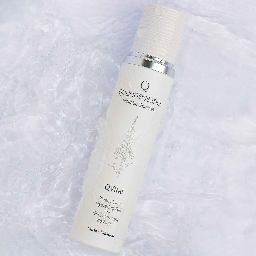 Quannessence Skincare, professional skincare, Holistic Beauty, Made in Canada, Naturally Sourced, Active ingredients, women-owned, Face, Mask, QVital, Vital Hydrating Gel Mask, white bottle with a mister spray