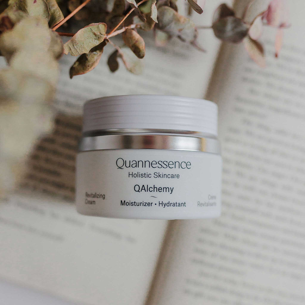 Quannessence Skincare, professional skincare, Holistic Beauty, Made in Canada, Naturally Sourced, Active ingredients, women-owned, Face, Moisturizer, Lotion, Cream, QAlchemy, Alchemist Revitalizing Cream, white jar