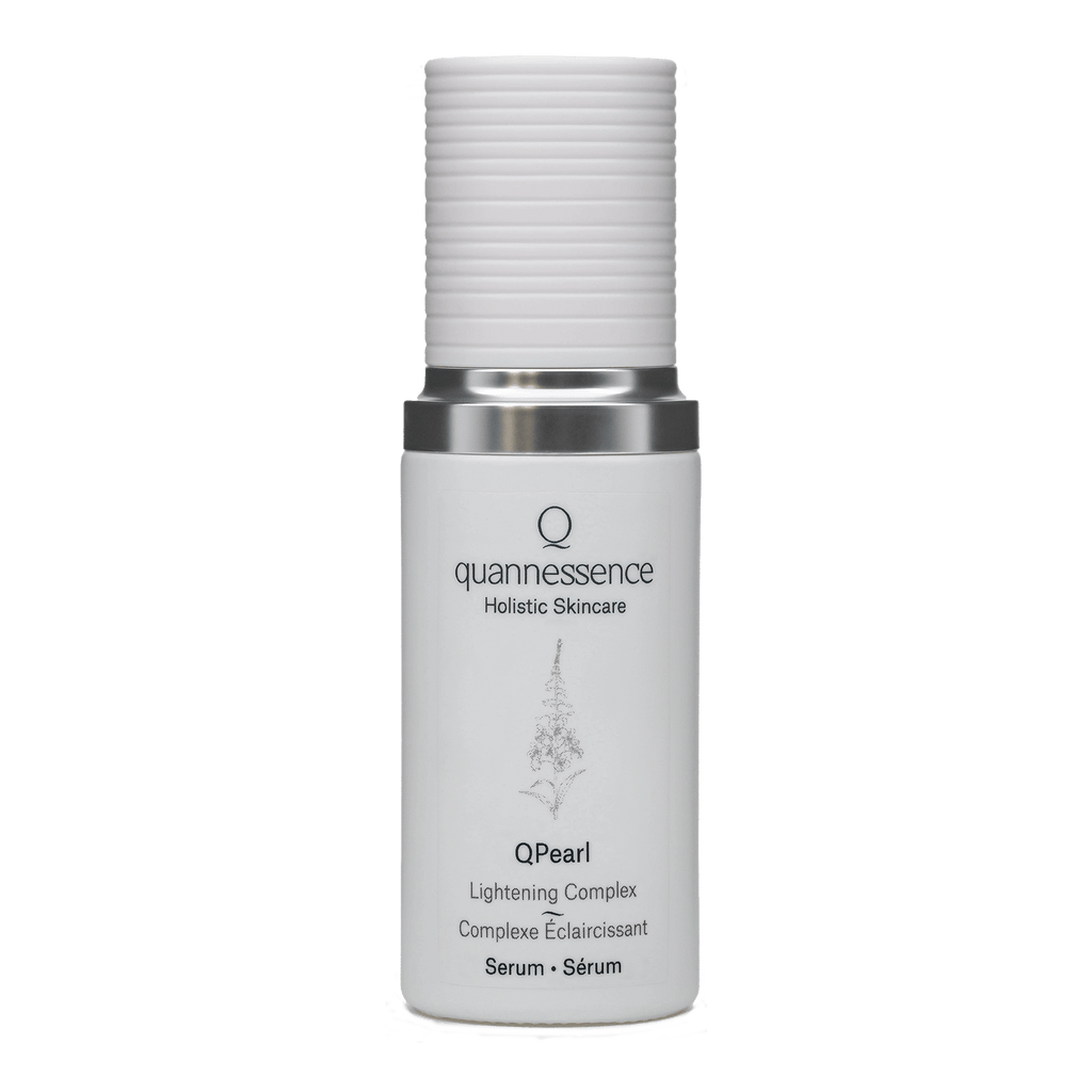 Quannessence Skincare, professional skincare, Holistic Beauty, Made in Canada, Naturally Sourced, Active ingredients, women-owned, Face, Serum, QPearl, Pearlessence Brightening Gel, white glass packaging with white lid & pump