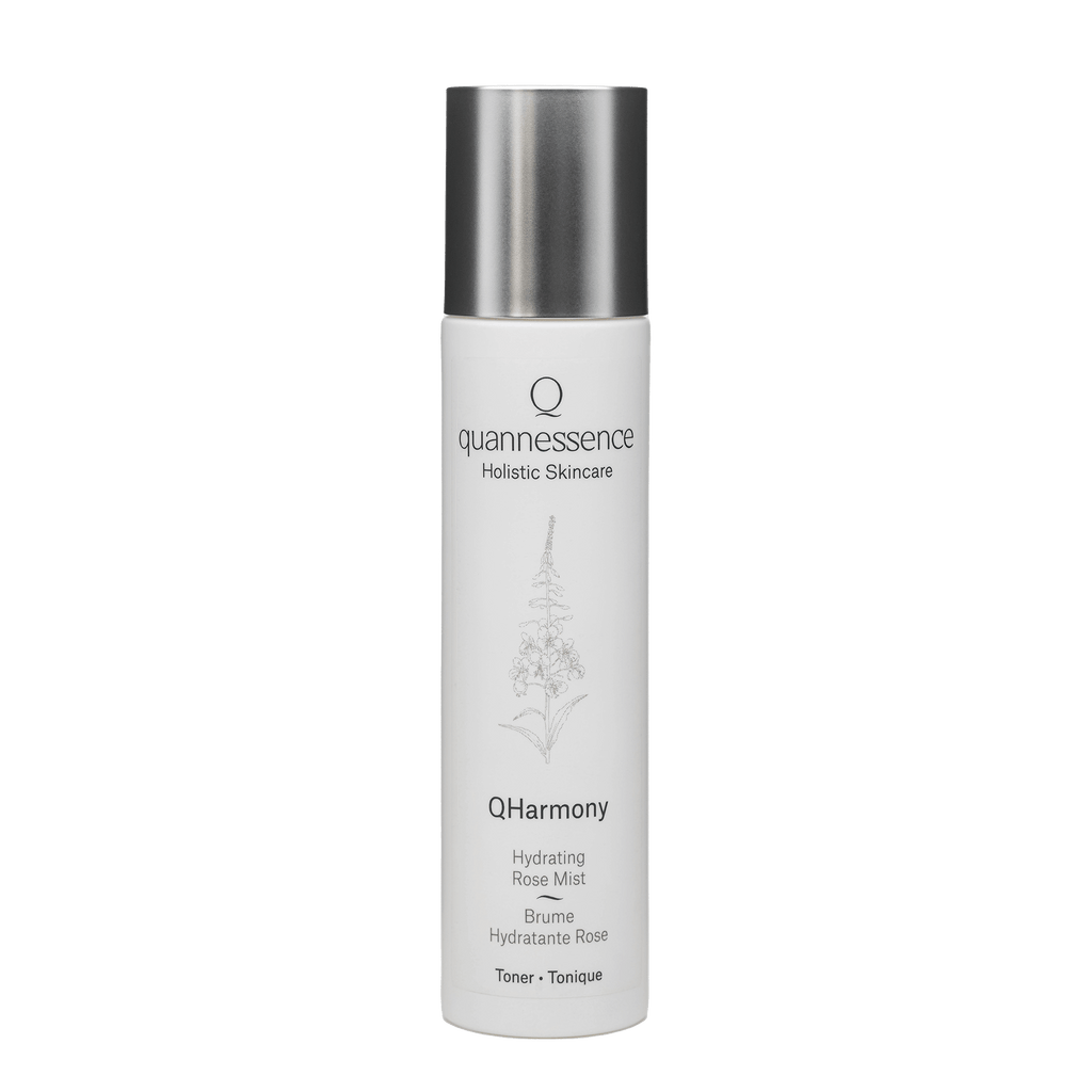 Quannessence Skincare, professional skincare, Holistic Beauty, Made in Canada, Naturally Sourced, Active ingredients, women-owned, Face, Toner, Mist, QHarmony, Harmony Rose Toner, white bottle with mister spray