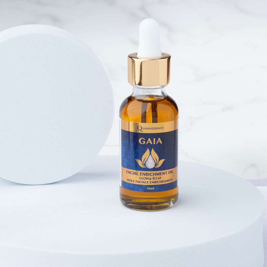 GAIA Facial Enrichment Oil, Quannessence, made in Canada, skincare, holistic beauty, Face, moisturizer, oil, clear bottle with dropper