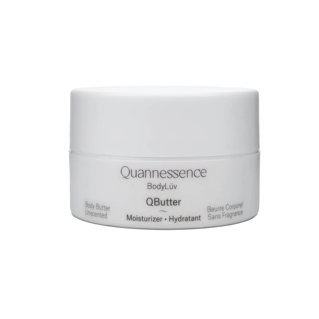 Quannessence Skincare, BodyLüv Collection, professional skincare, Holistic Beauty, Made in Canada, Naturally Sourced, Active ingredients, women-owned, Body, Cream, Moisturizer, QButter, Body Butter Cream, white jar 
