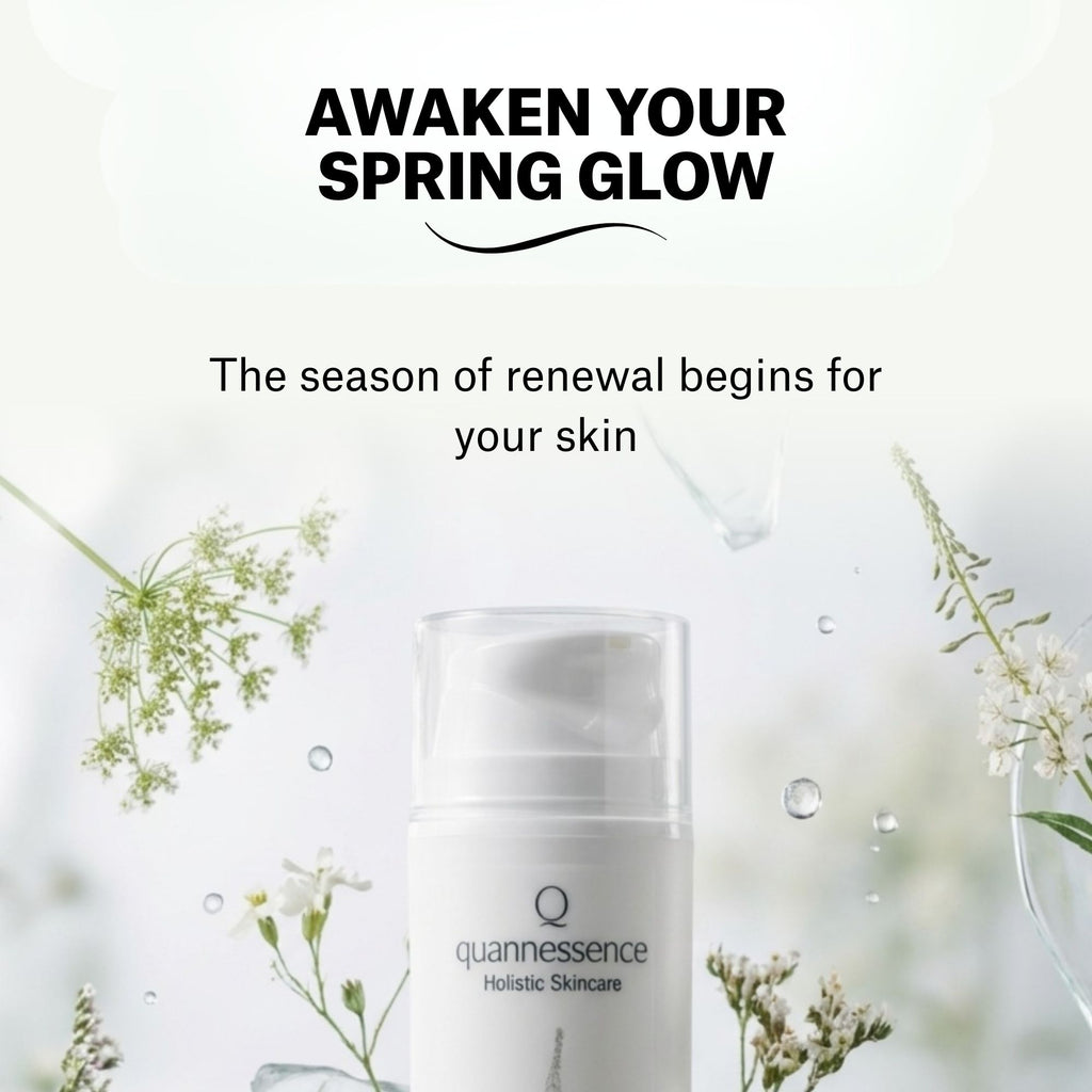 Skincare product with text 'Awaken Your Spring Glow' and 'quannessence' branding on a light background.

Quannessence Skincare, professional skincare, Holistic Beauty, Made in Canada, Naturally Sourced, Active ingredients, women-owned, Face, Cleanser, Cream, QRevive, Facial Cleansing Cream, white container with pump