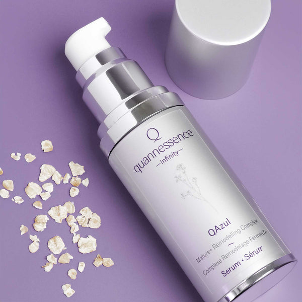 Quannessence Skincare, Infinity Collection, professional skincare, Holistic Beauty, Made in Canada, Naturally Sourced, Active ingredients, women-owned, Face, Serums, Qazul, Azul Rejuvenating Serum, Silver packaging with silver lid and pump