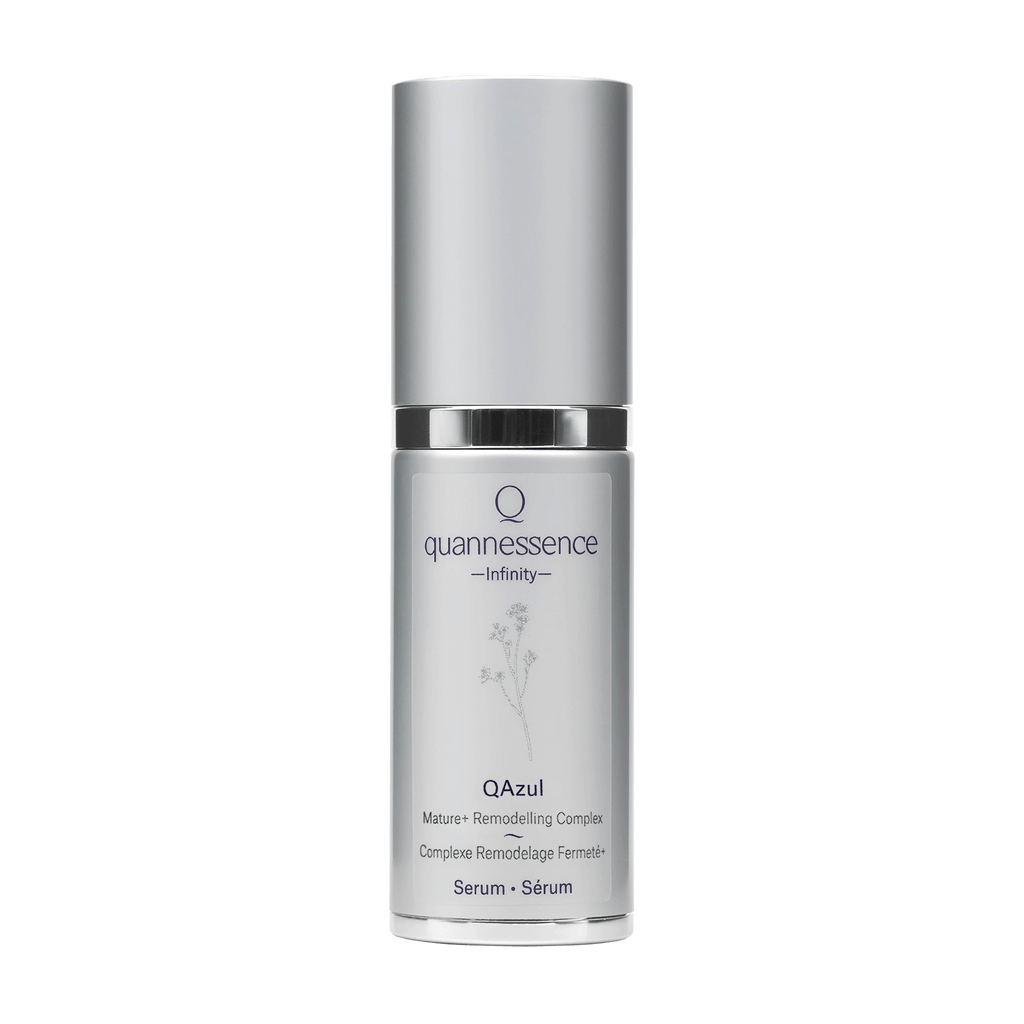 Quannessence Skincare, Infinity Collection, professional skincare, Holistic Beauty, Made in Canada, Naturally Sourced, Active ingredients, women-owned, Face, , Serums, Qazul, Azul Rejuvenating Serum, Silver packaging with silver lid and pump