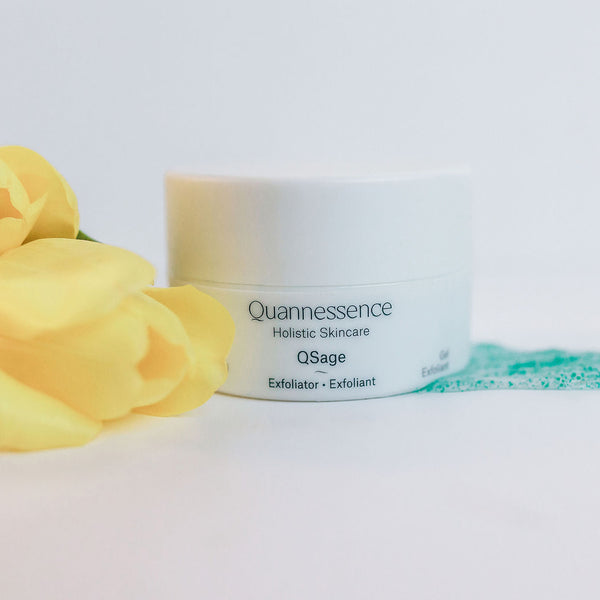 Quannessence Skincare, professional skincare, Holistic Beauty, Made in Canada, Naturally Sourced, Active ingredients, women-owned, Face, Exfoliant, Gel, QSage, Sage Peel Gel, white container
