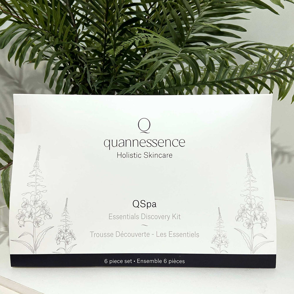 Quannessence Skincare, professional skincare, Holistic Beauty, Made in Canada, Naturally Sourced, Active ingredients, women-owned, Face, cleanser, exfoliator, toner, Serum, lotion, QSpa, Skin Renewal Kit, 6-piece kit, white containers