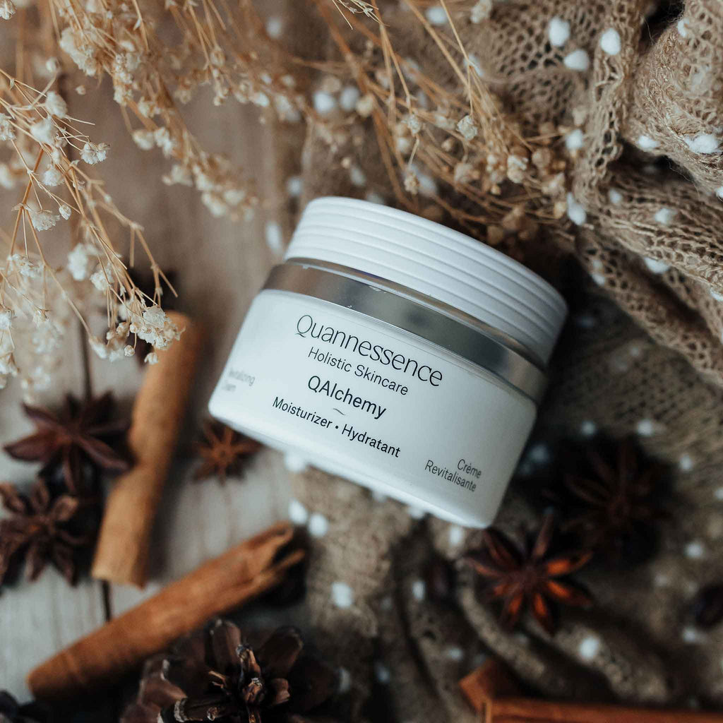 Quannessence Skincare, professional skincare, Holistic Beauty, Made in Canada, Naturally Sourced, Active ingredients, women-owned, Face, Moisturizer, Lotion, Cream, QAlchemy, Alchemist Revitalizing Cream, white jar