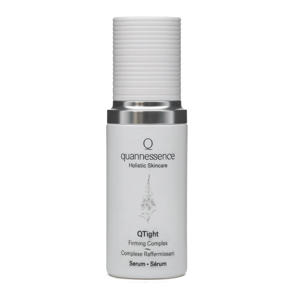 Quannessence Skincare, professional skincare, Holistic Beauty, Made in Canada, Naturally Sourced, Active ingredients, women-owned, Face, Serum, QTight, Q Tightening Serum, white glass packaging with white lid & pump