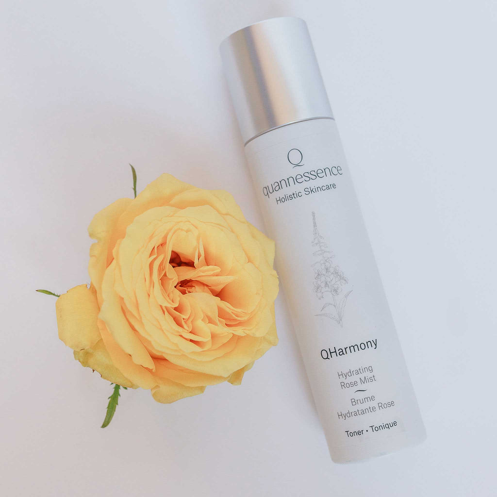 Quannessence Skincare, professional skincare, Holistic Beauty, Made in Canada, Naturally Sourced, Active ingredients, women-owned, Face, Toner, Mist, QHarmony, Harmony Rose Toner, white bottle with mister spray