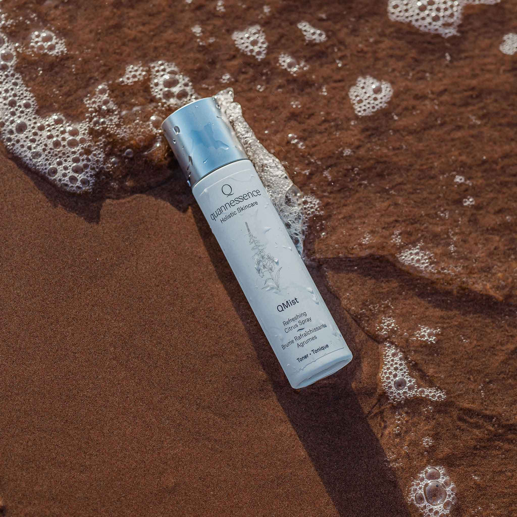 Quannessence Skincare, professional skincare, Holistic Beauty, Made in Canada, Naturally Sourced, Active ingredients, women-owned, Face, Toner, Mist, QMist, Moisture Mist Toner, white bottle with a mister spray