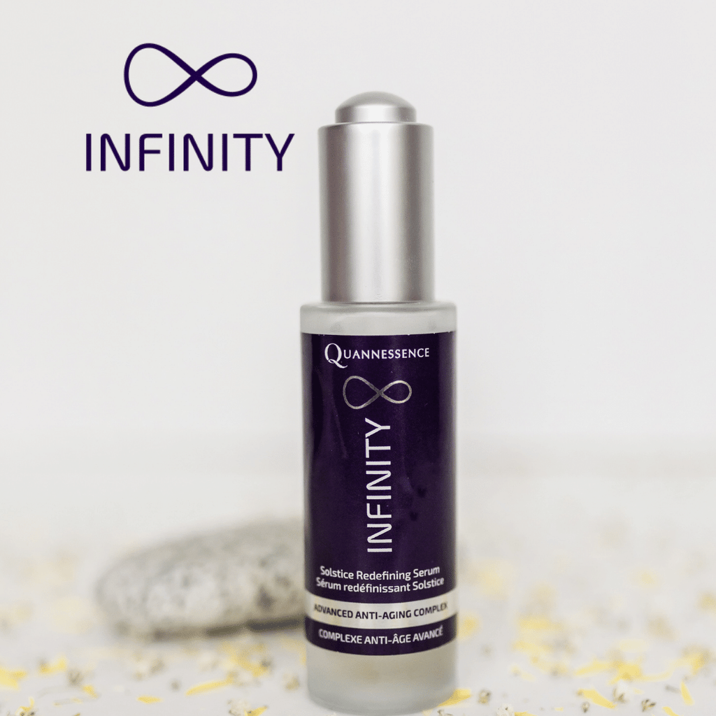 Quannessence Skincare, Infinity Collection, professional skincare, Holistic Beauty, Made in Canada, Naturally Sourced, Active ingredients, women-owned, Face, Serum, QSolstice, Solstice Redefining Serum, Silver packaging with silver lid and pump
