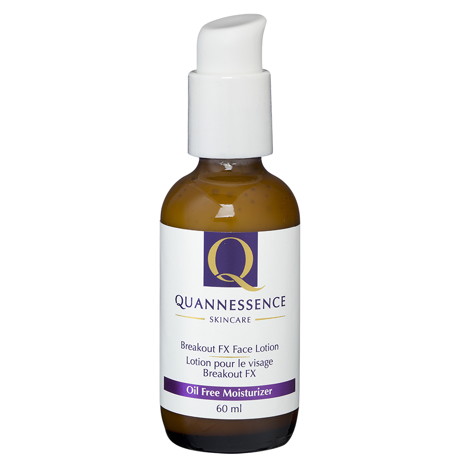 Quannessence: Breakout FX- Most essential moisturizing lotion for acne Quannessence, made in Canada, skincare, holistic beauty, Face, moisturizer, lotion, amber bottle with pump