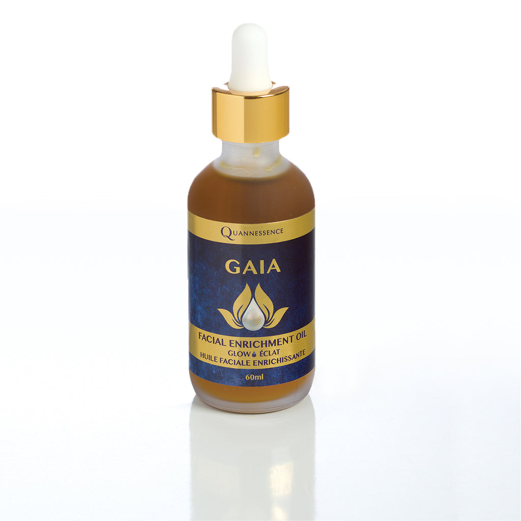 GAIA Facial Enrichment Oil, Quannessence, Natural Beauty, Made in Canada, skincare, holistic beauty, Face, moisturizer, oil, frosted bottle with dropper