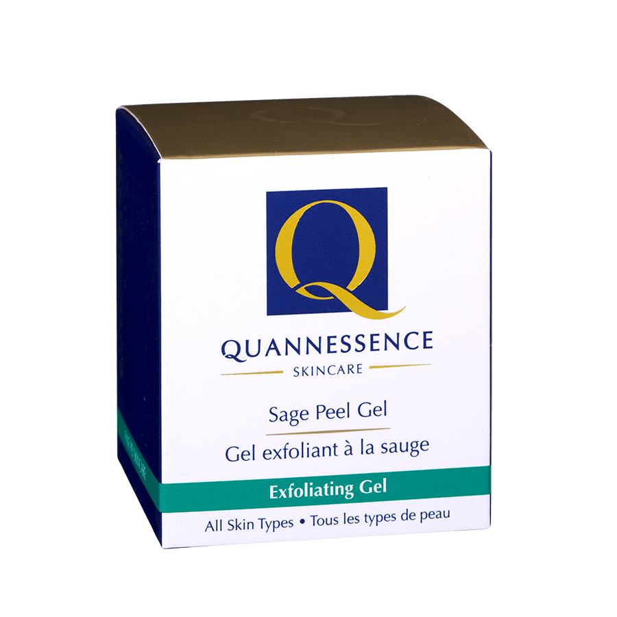 Best Exfoliating Peel Gel, Sage Peel Gel, Quannessence, Natural Beauty, Made in Canada, Skincare, Holistic Beauty, Face, Exfoliant, Gel, packaging